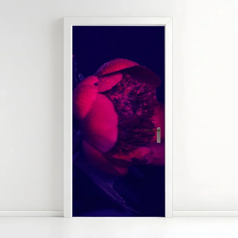 Door sticker moody pink peony close-up