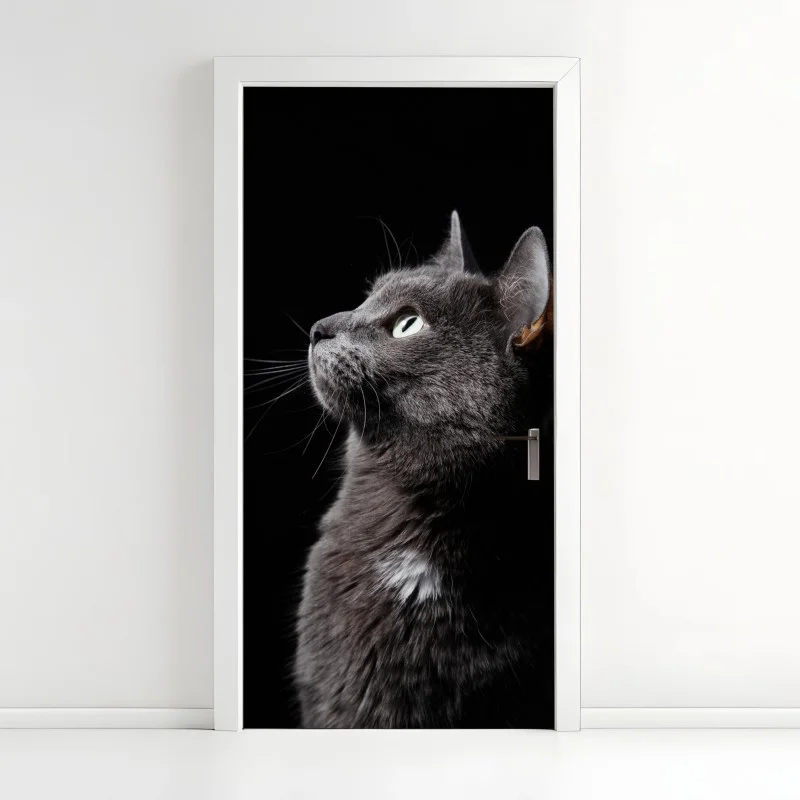 Door sticker elegant gray cat portrait