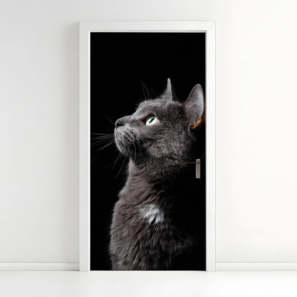 Door sticker elegant gray cat portrait • Wallissimo® Door sticker elegant gray cat portrait • Wallissimo®