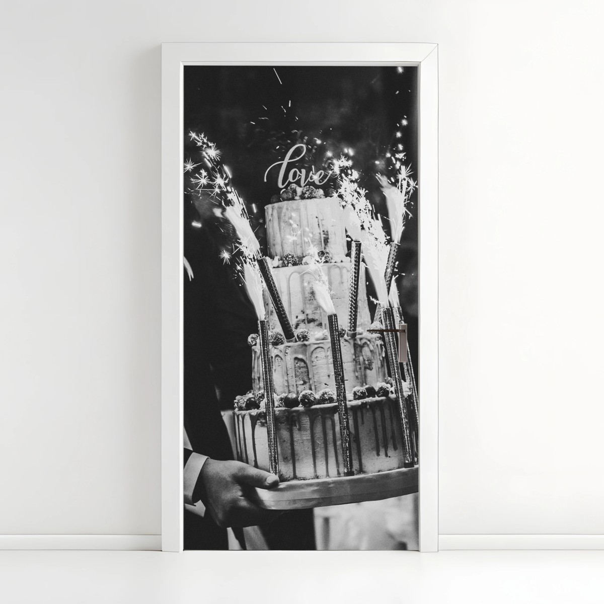 Door sticker rustic wedding cake with sparklers • Wallissimo® Door sticker rustic wedding cake with sparklers • Wallissimo®
