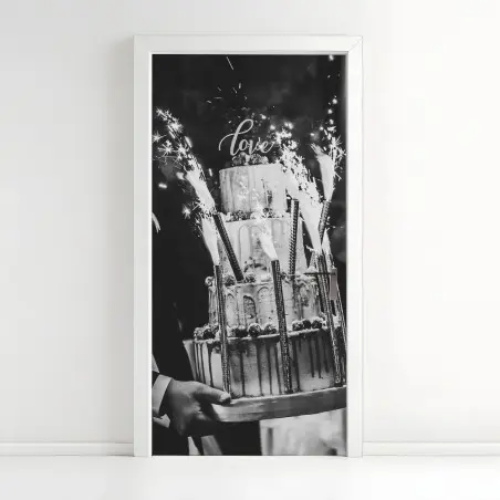 Door sticker rustic wedding cake with sparklers • Wallissimo®