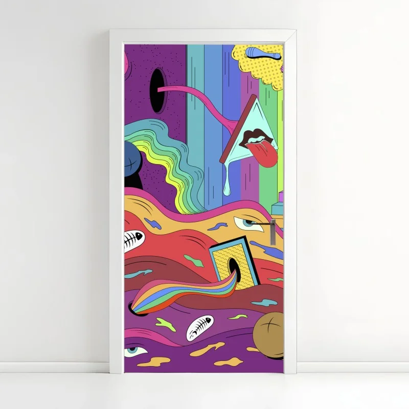 Door sticker psychedelic pop art dreamscape
