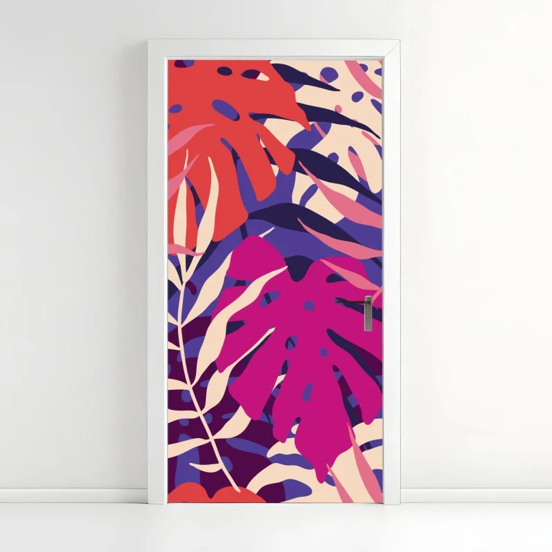 Door sticker pastel tropical leaf design