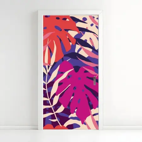 Door sticker pastel tropical leaf design • Wallissimo®