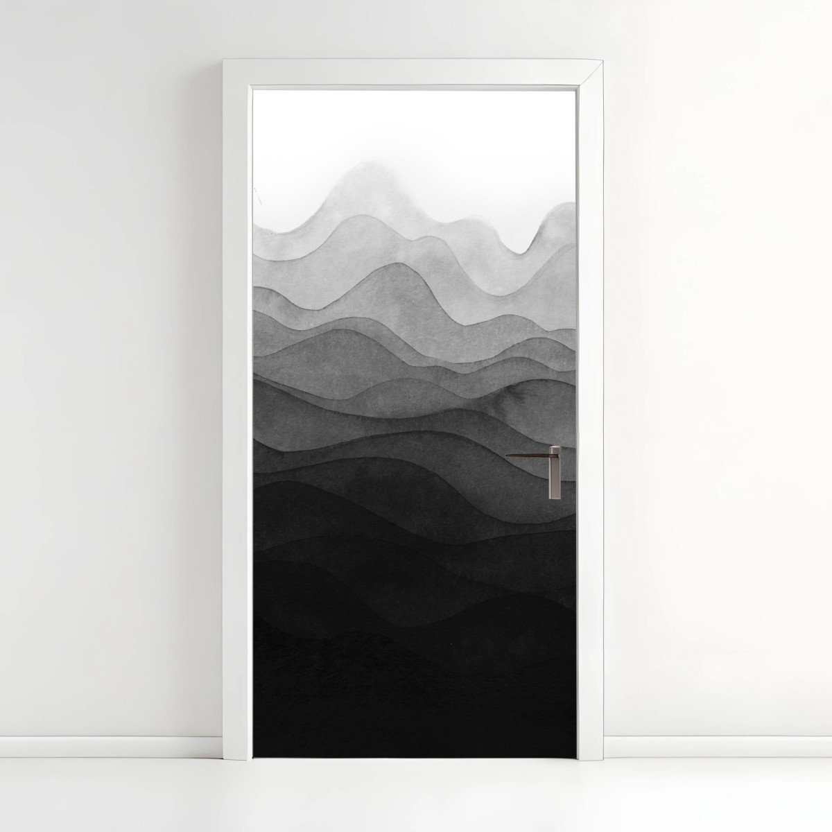 Door sticker monochrome layered mountain waves • Wallissimo® Door sticker monochrome layered mountain waves • Wallissimo®