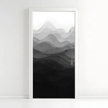 Door sticker monochrome layered mountain waves • Wallissimo®