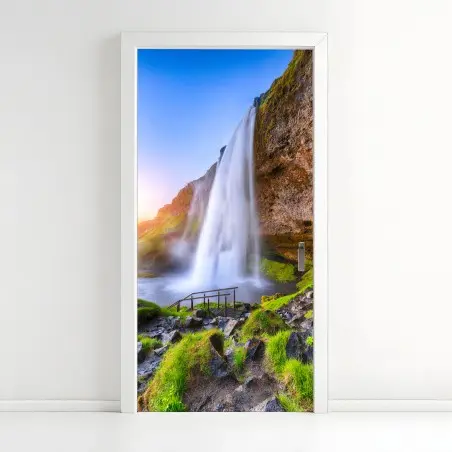 Door sticker Seljalandsfoss waterfall at sunset • Wallissimo®