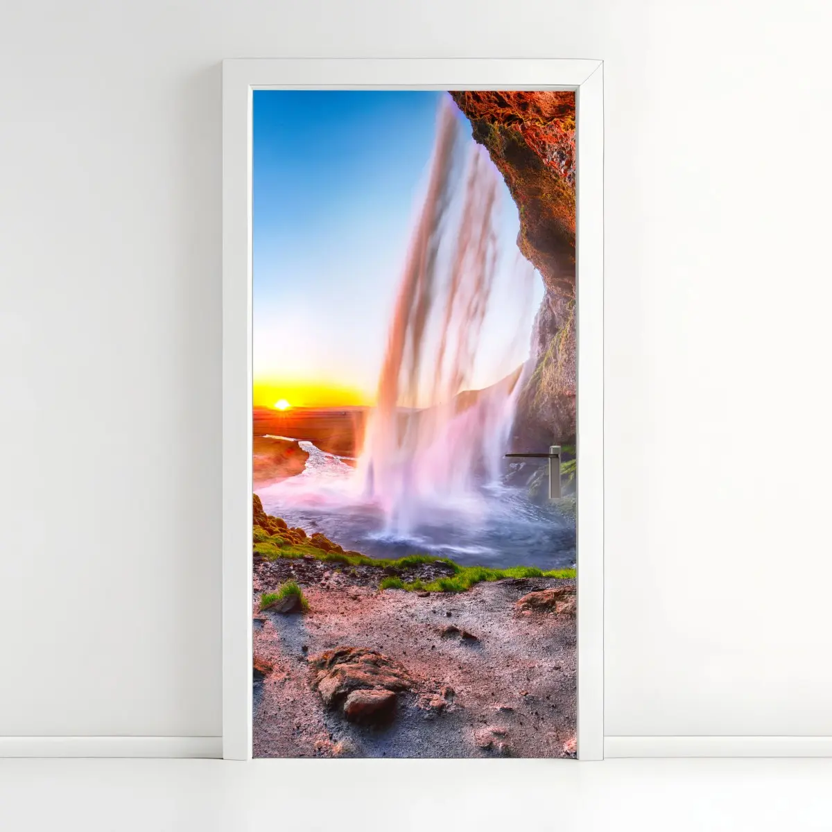 Door sticker Seljalandsfoss waterfall at sunset • Wallissimo® Door sticker Seljalandsfoss waterfall at sunset • Wallissimo®