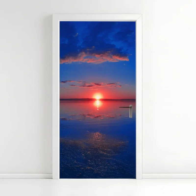 Door sticker sunset over calm sea with vivid reflection