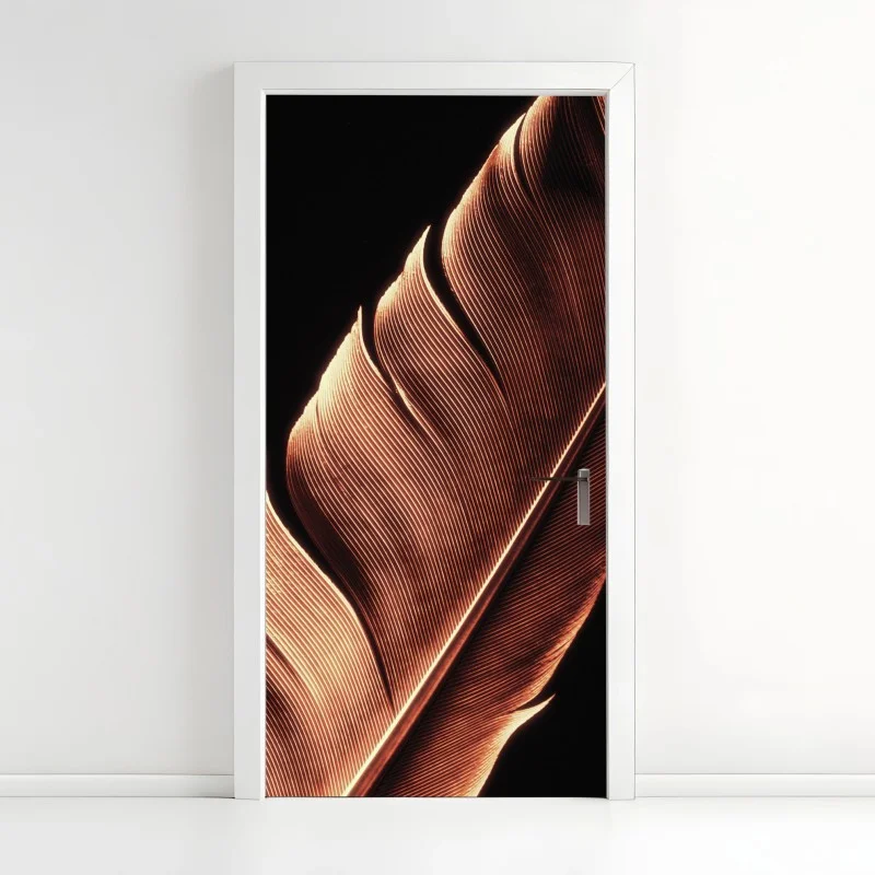 Door sticker golden feather macro on black