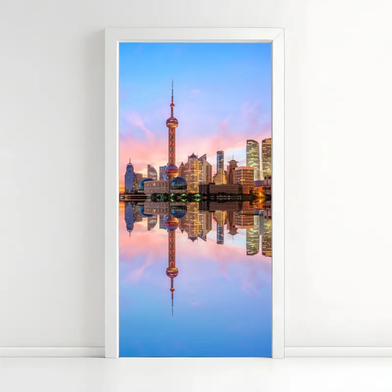 Door sticker Shanghai skyline at sunrise