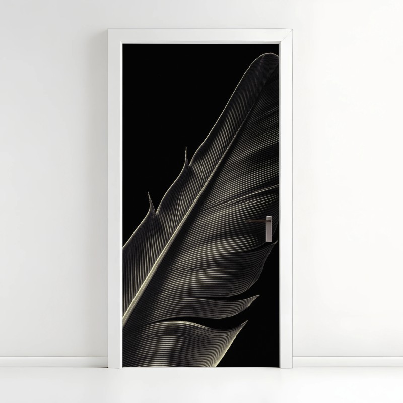 Door sticker delicate feather study in monochrome