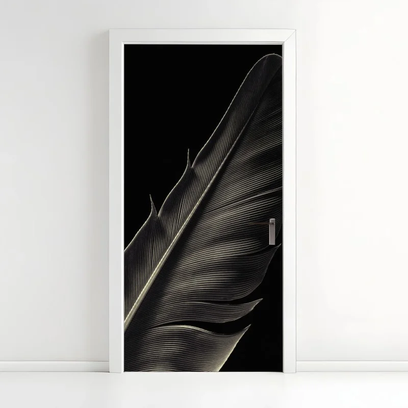 Door sticker delicate feather study in monochrome