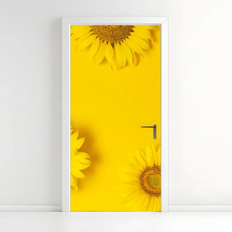 Door sticker sunflower trio on yellow background