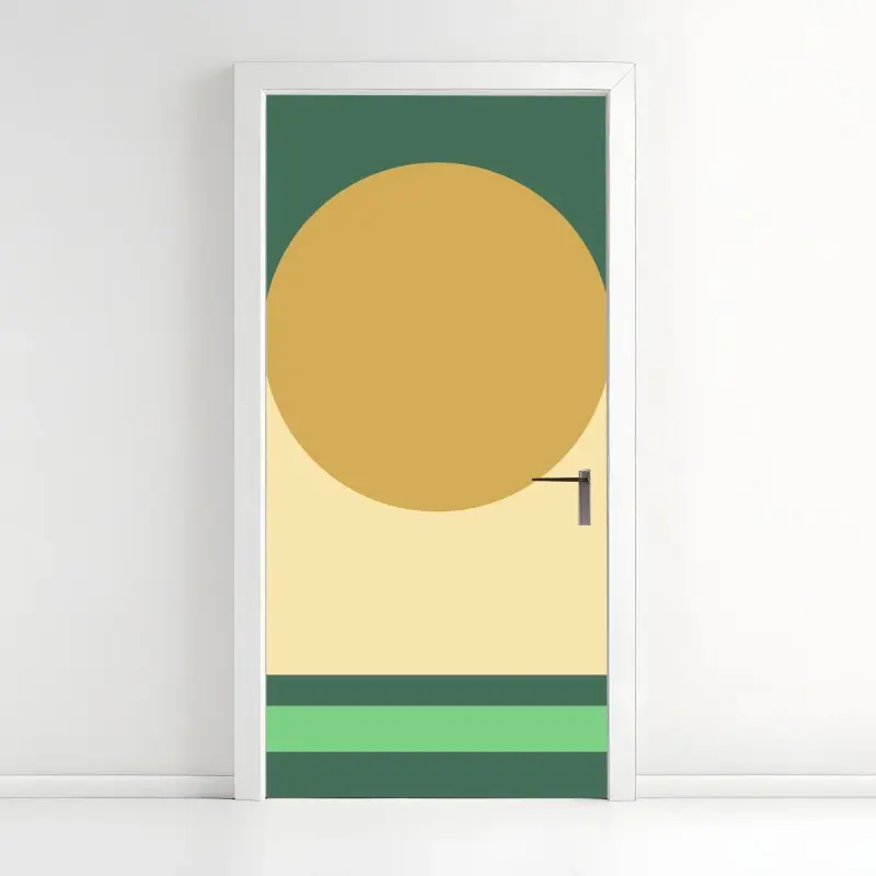 Door sticker golden sun over geometric block