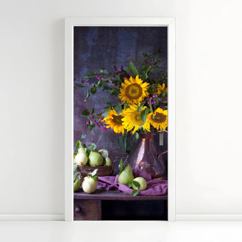 Door sticker sunflowers and pears still life