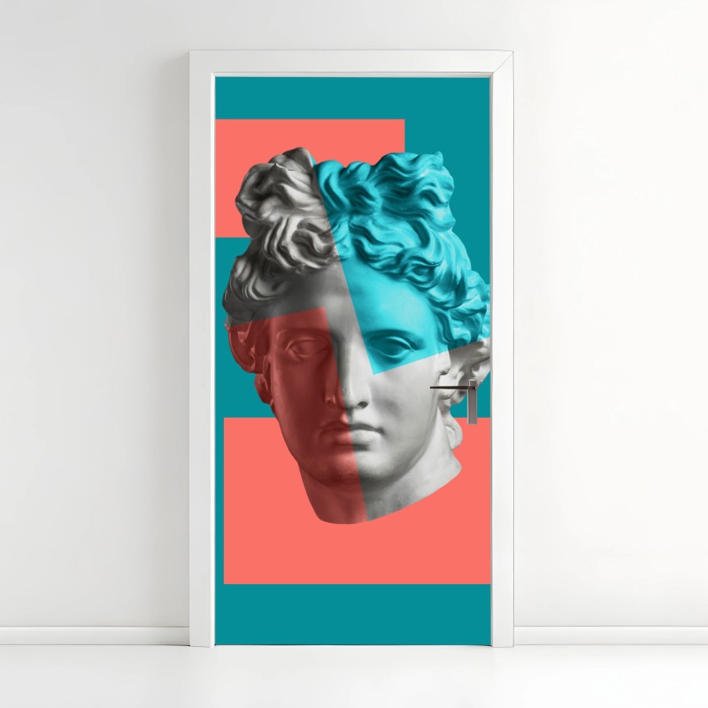 Door sticker duotone classical bust collage