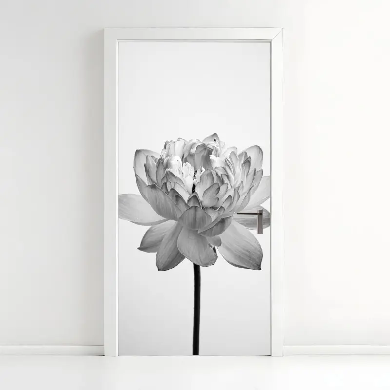 Door sticker serene lotus in grayscale