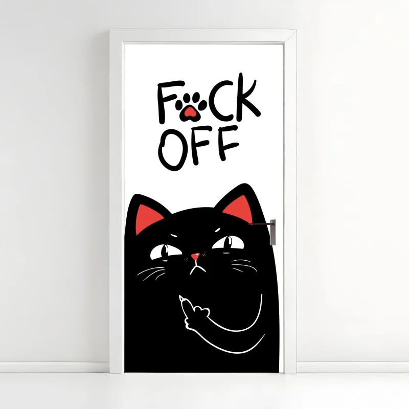 Door sticker sassy black cat with attitude