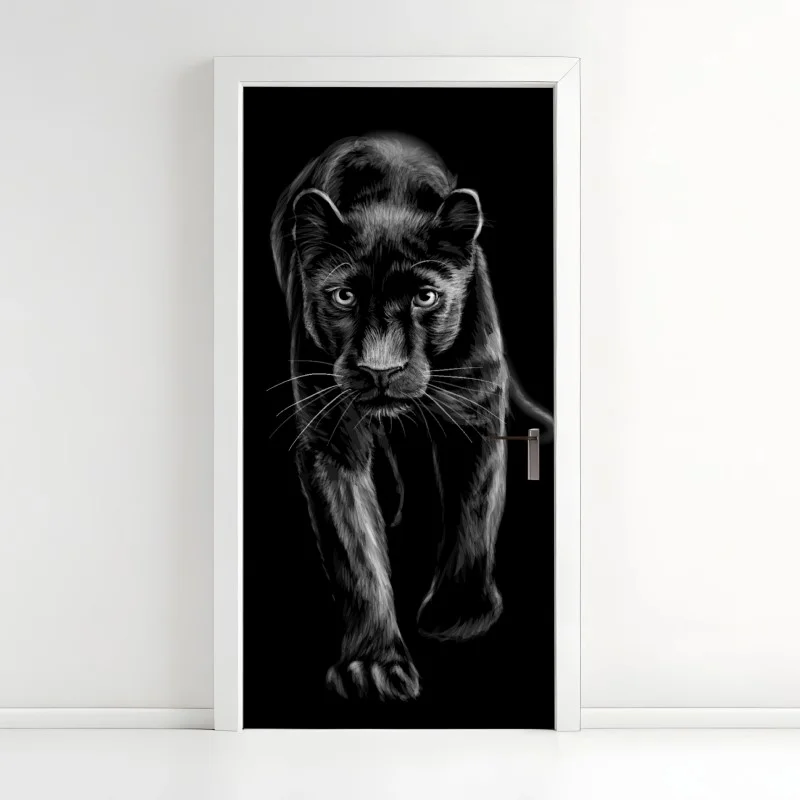Door sticker striding black panther illustration