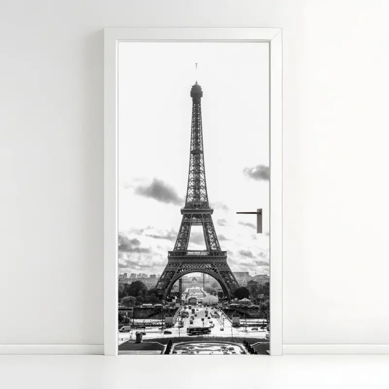 Door sticker Paris Eiffel Tower in monochrome
