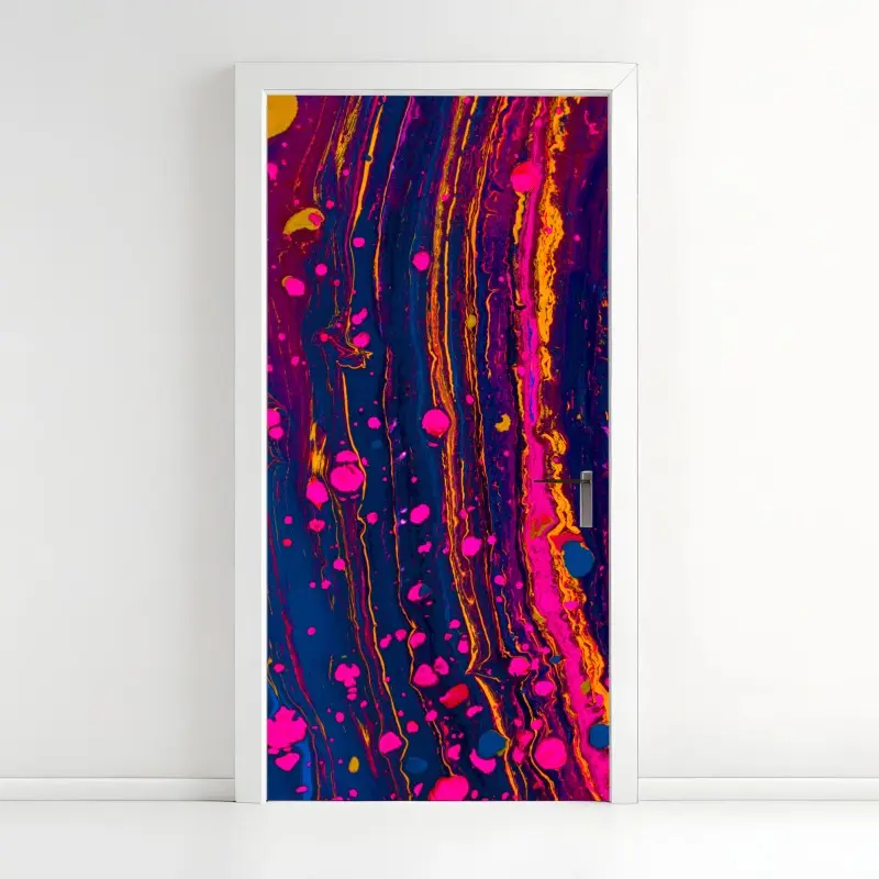 Door sticker neon marbled abstract wall art