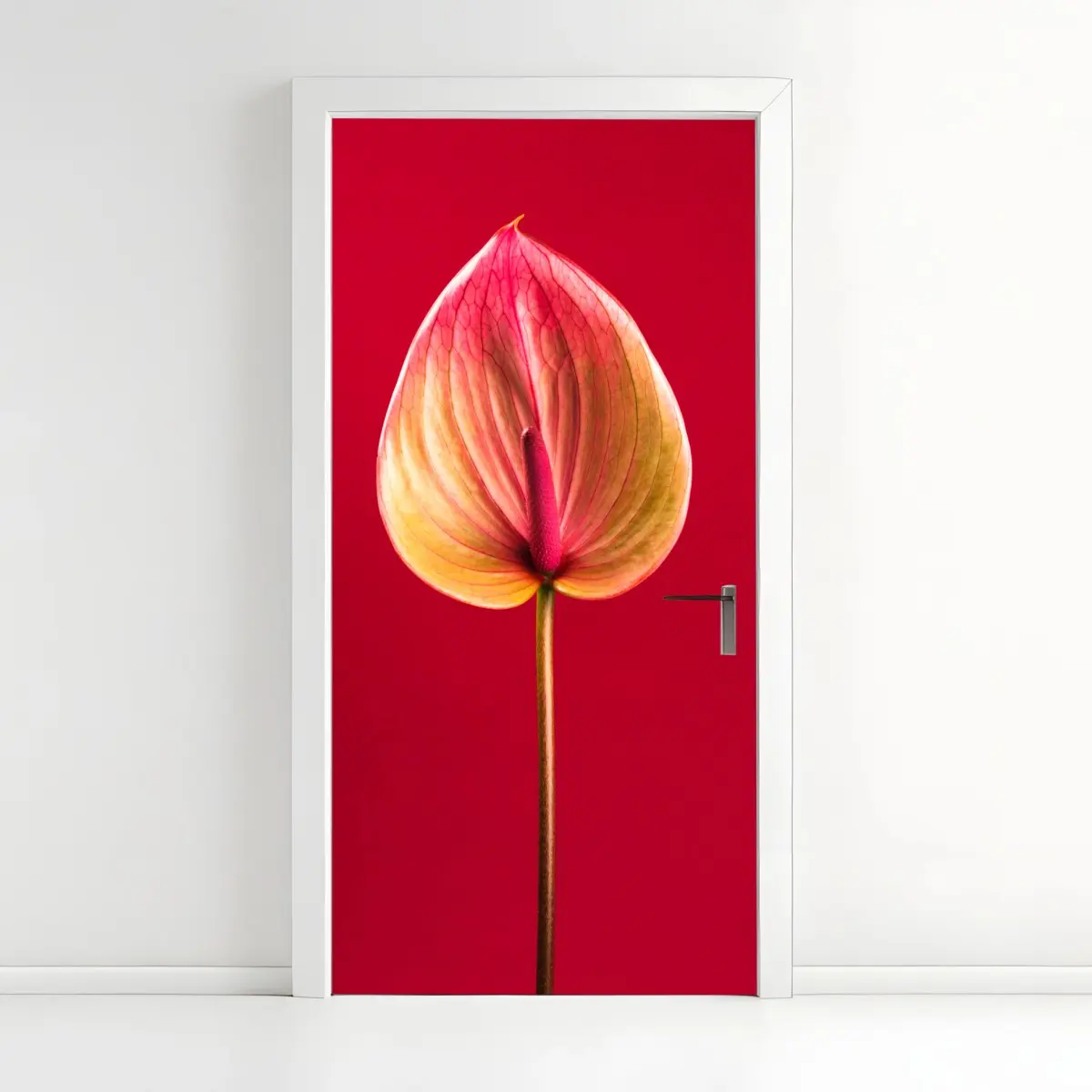 Door sticker elegant anthurium on red background • Wallissimo® Door sticker elegant anthurium on red background • Wallissimo®