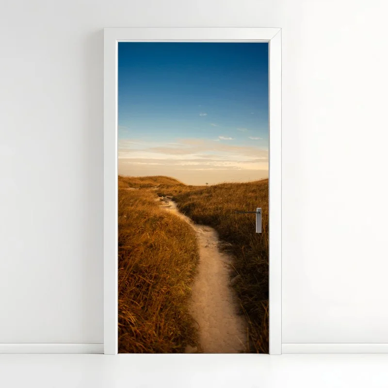 Door sticker sunlit dune path to the coast