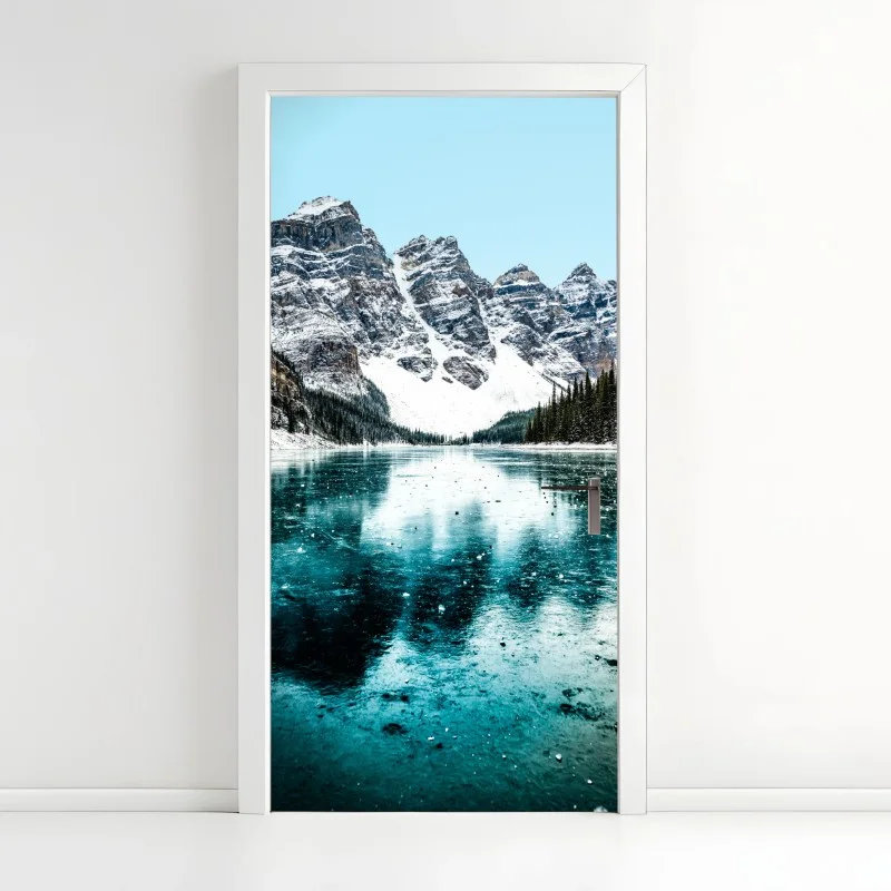 Door sticker icy turquoise lake reflection
