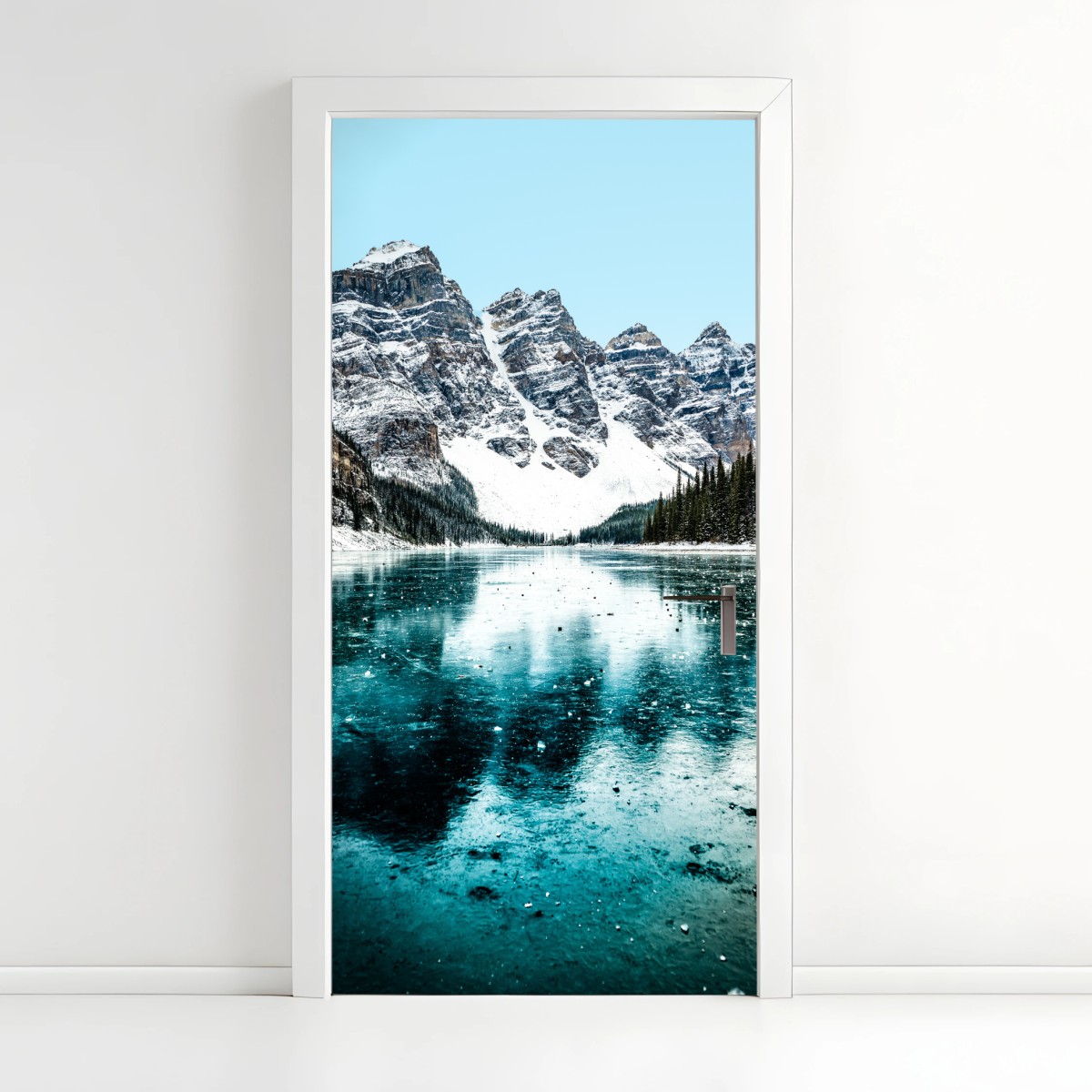 Door sticker icy turquoise lake reflection • Wallissimo® Door sticker icy turquoise lake reflection • Wallissimo®