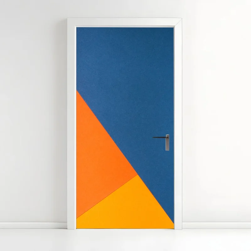 Door sticker bold geometric composition in blue and orange