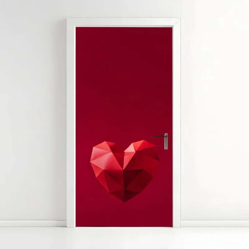 Door sticker geometric red paper heart