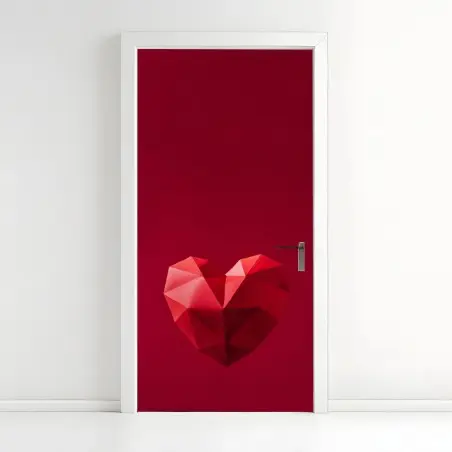 Door sticker geometric red paper heart • Wallissimo®