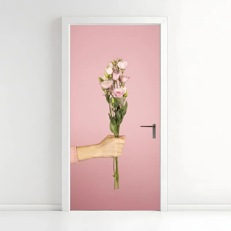 Door sticker delicate pink lisianthus bouquet