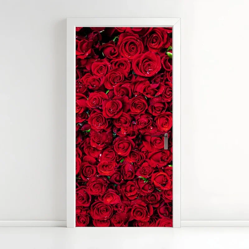 Door sticker lush red roses close-up