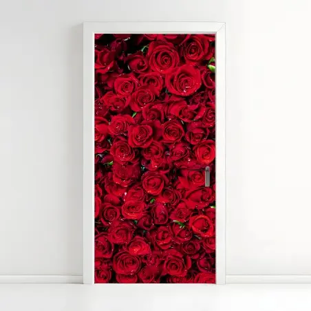 Door sticker lush red roses close-up • Wallissimo®