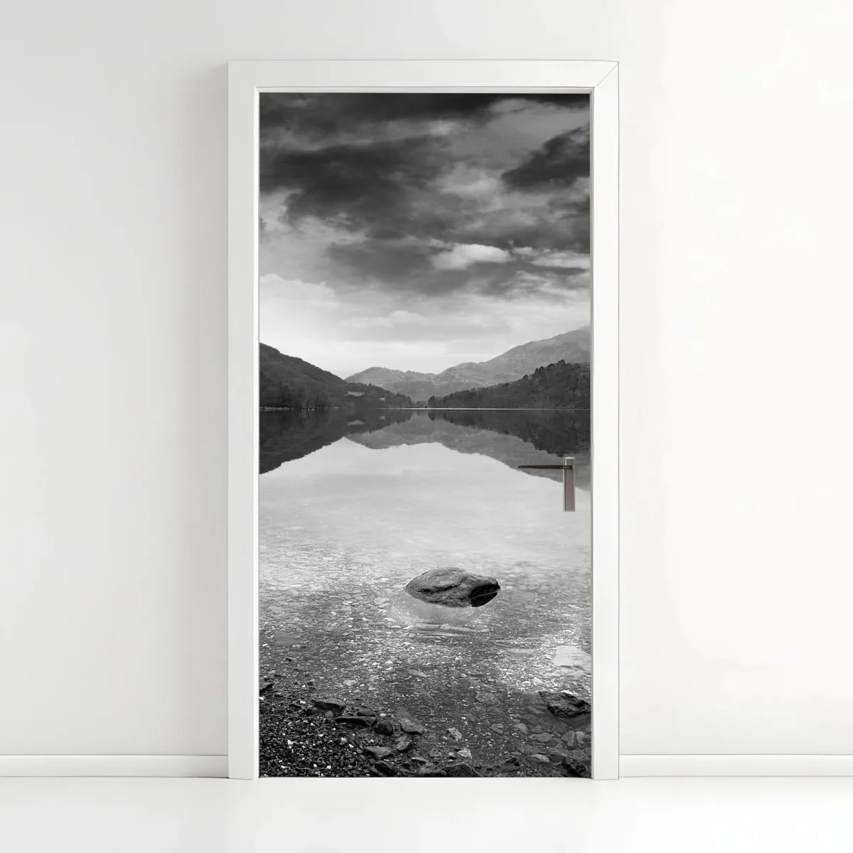 Door sticker serene mountain lake reflection ⁕ Wallissimo® Door sticker serene mountain lake reflection ⁕ Wallissimo®