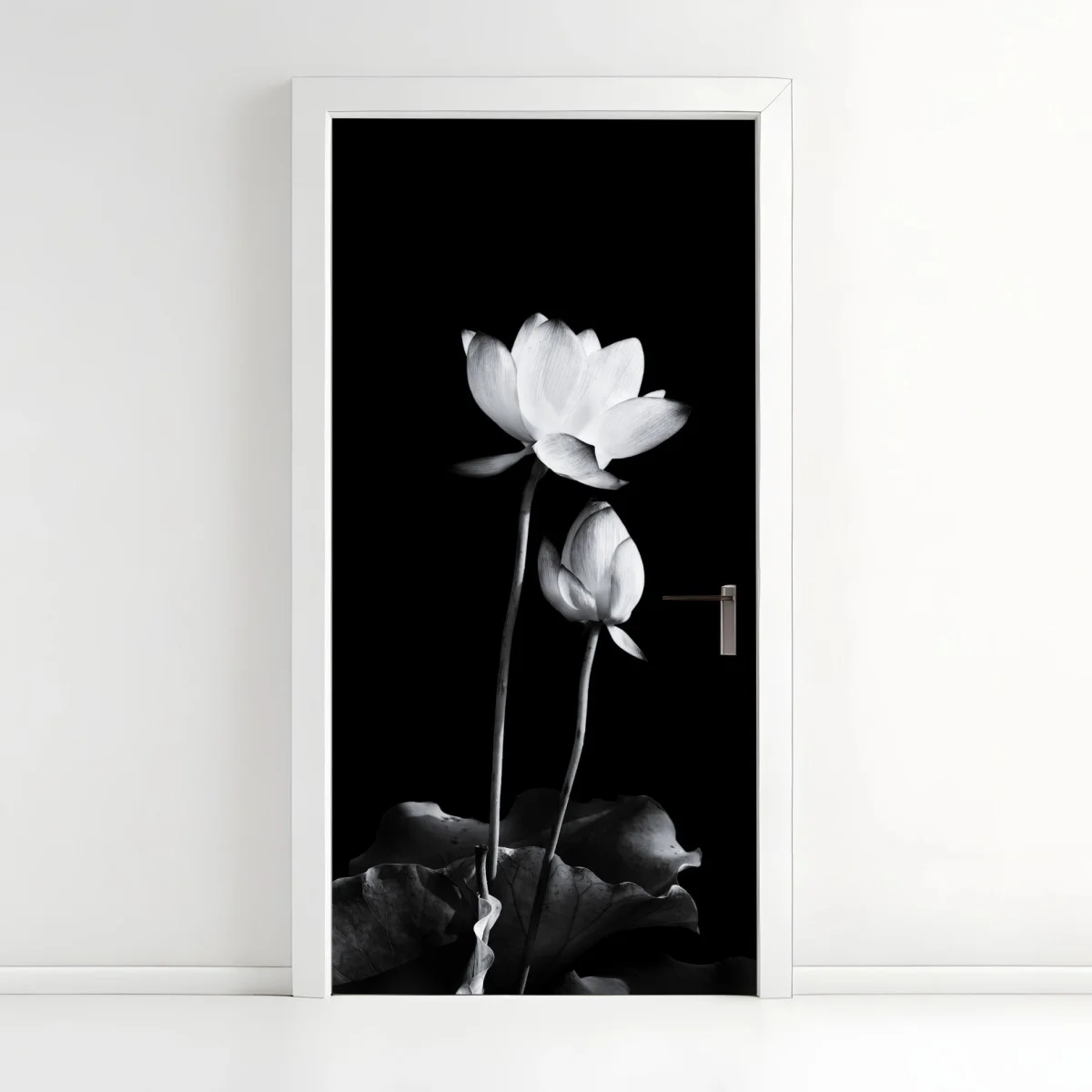 Door sticker white lotus in monochrome ⁕ Wallissimo® Door sticker white lotus in monochrome ⁕ Wallissimo®