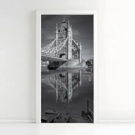 Door sticker Tower Bridge reflection in grayscale • Wallissimo®