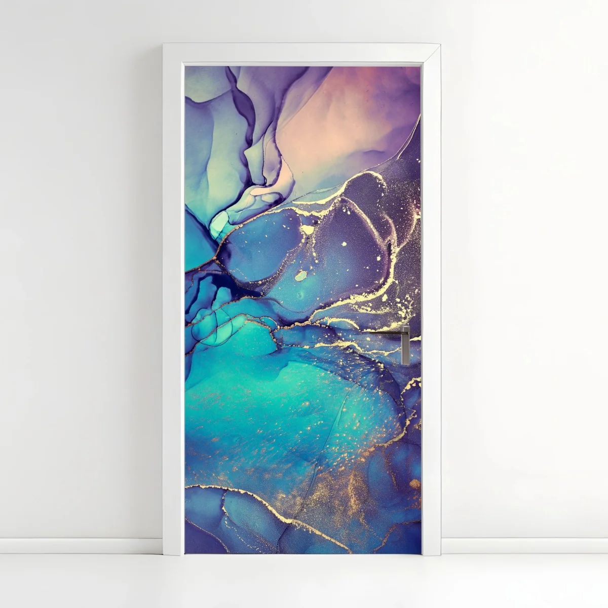 Door sticker turquoise and gold fluid marble • Wallissimo® Door sticker turquoise and gold fluid marble • Wallissimo®