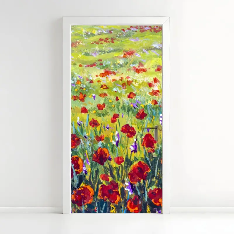 Door sticker impressionist poppy meadow