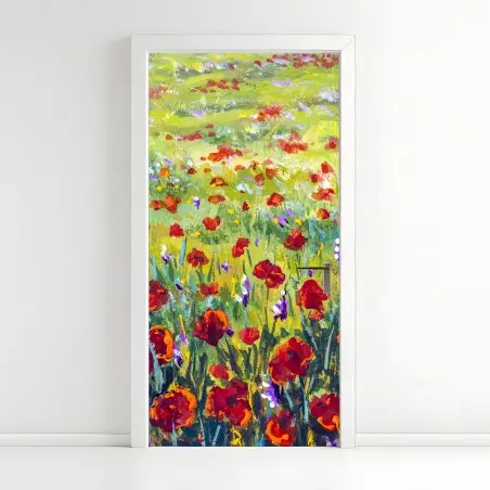 Door sticker impressionist poppy meadow • Wallissimo®