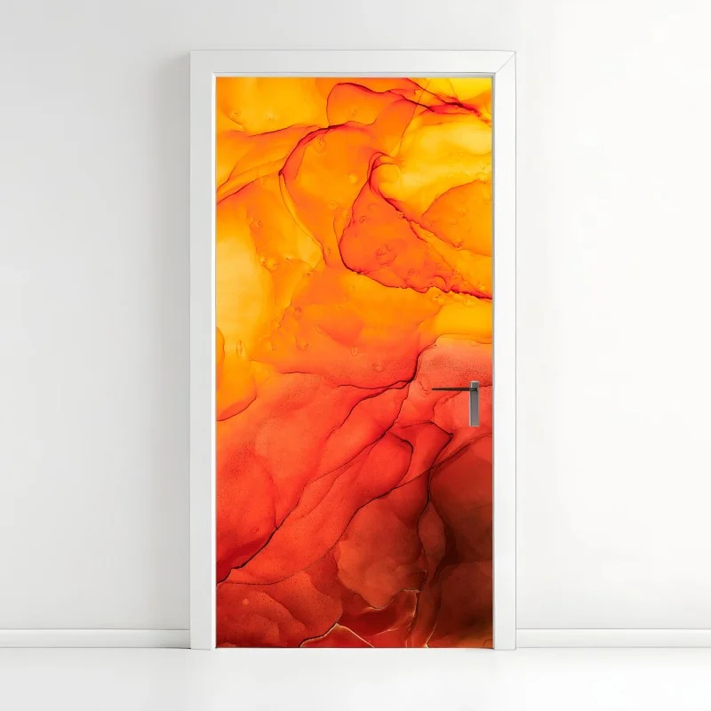 Door sticker vibrant orange alcohol ink abstract