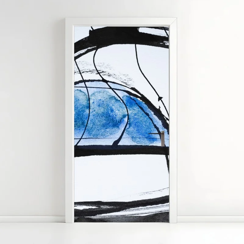 Door sticker blue ink and watercolor abstract