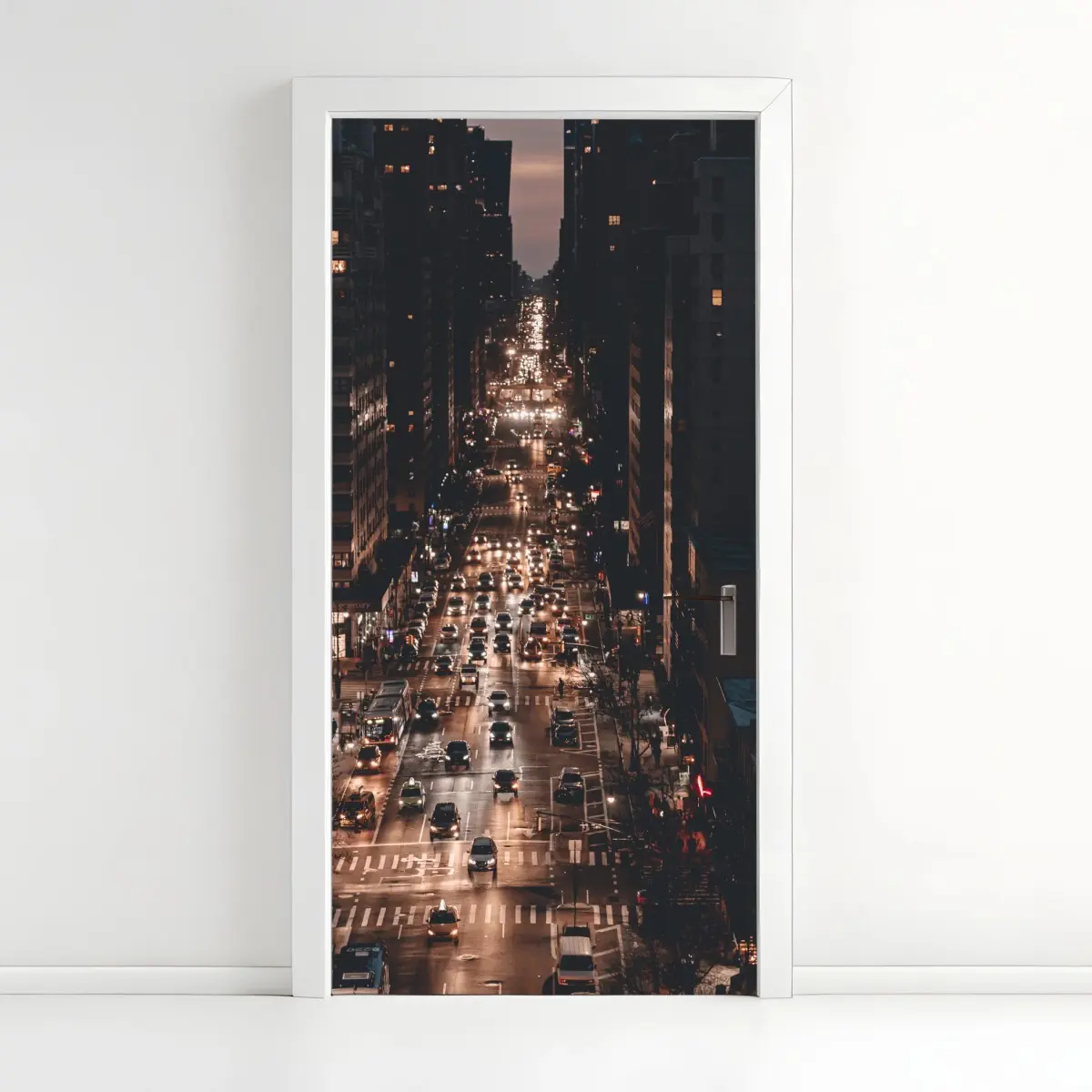 Door sticker Manhattan nighttime avenue • Wallissimo® Door sticker Manhattan nighttime avenue • Wallissimo®