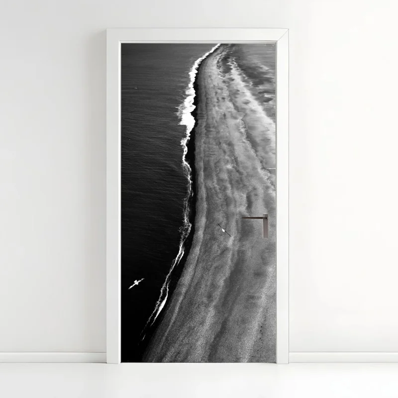 Door sticker aerial monochrome beach coastline