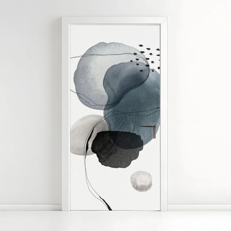 Door sticker serene blue watercolor orbs