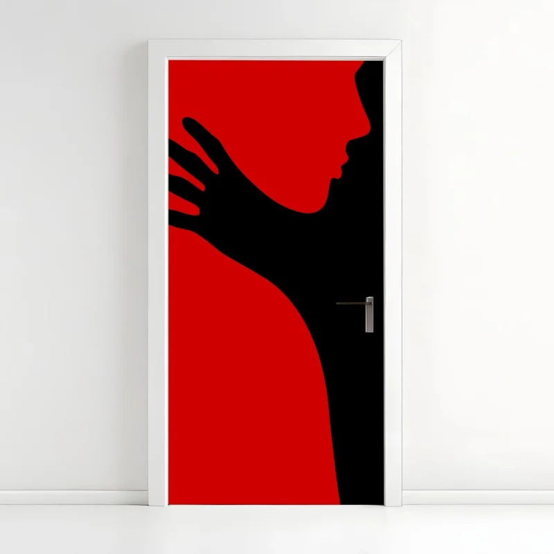 Door sticker bold red silhouette embrace