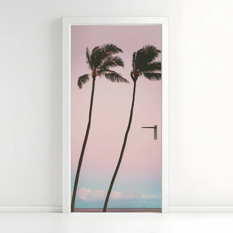 Door sticker pastel palms at dusk