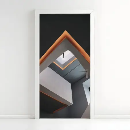 Door sticker minimal geometric architectural interior with skylight • Wallissimo®